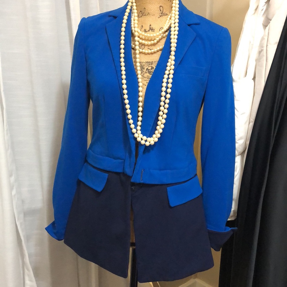ETCETERA by Carlisle NEW YORK • Blue & Black Blazer Jacket • Zipper Detail - Picture 10 of 17